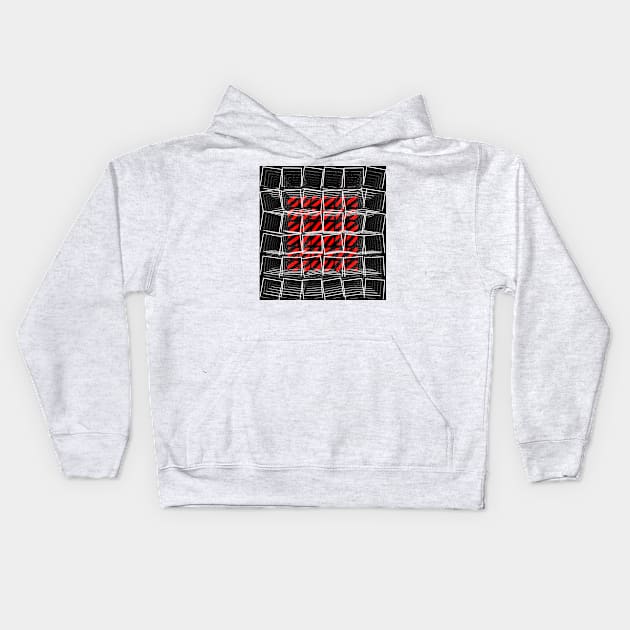 VİVİD red and black 3D labyrinth and maze in the style of David Hockney Kids Hoodie by mister-john